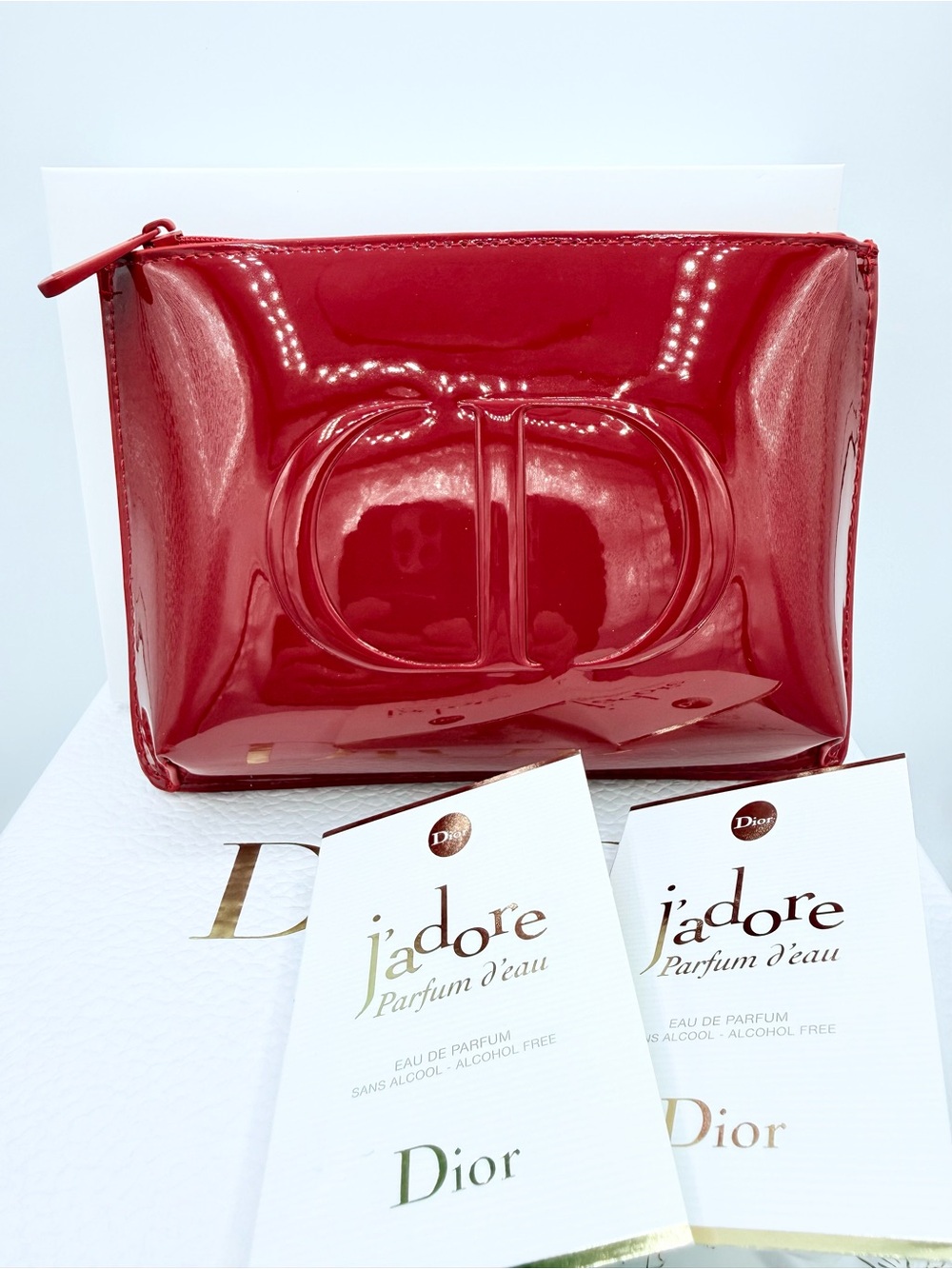 Dior Red Patent leather toiletry pouch purse with J adore